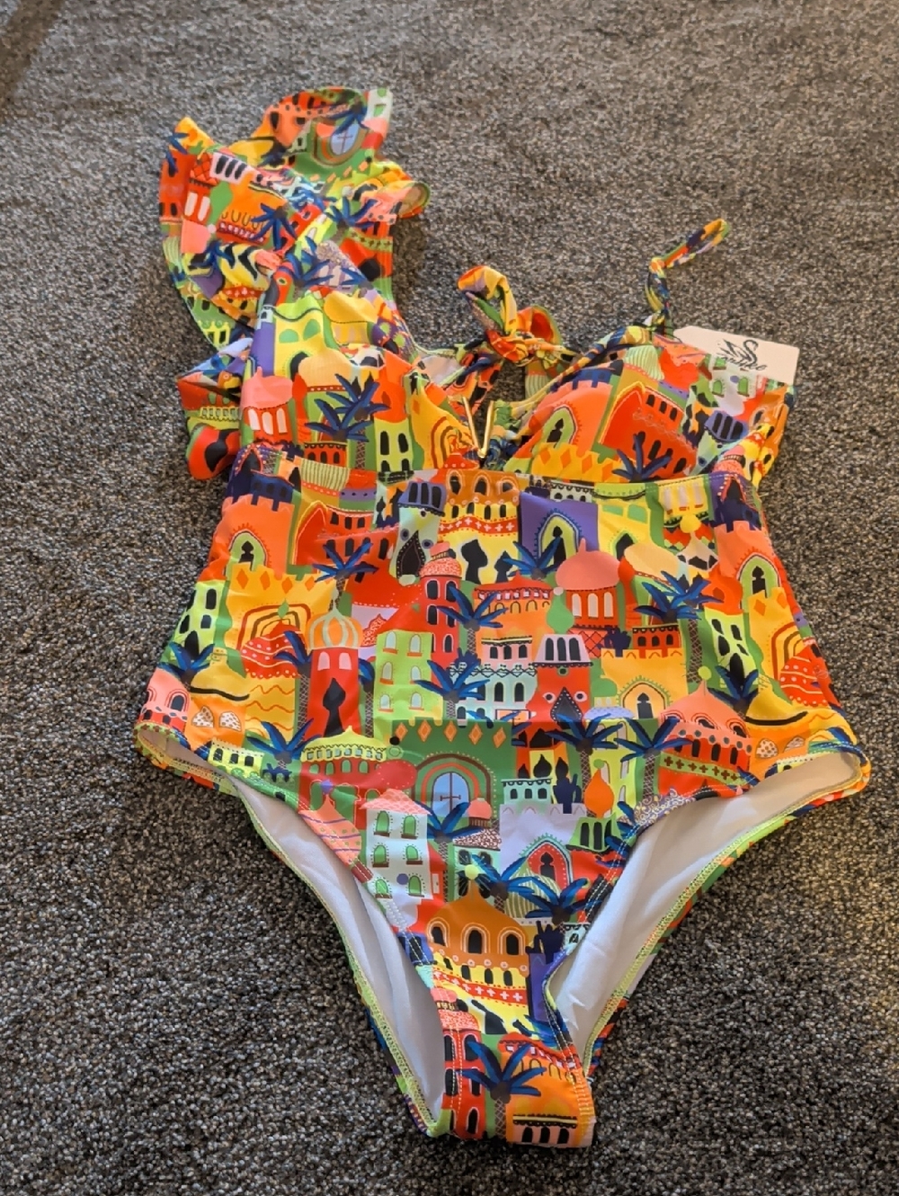 NWT, Women's Multicolor Tropical Village One-Piece Swimsuit